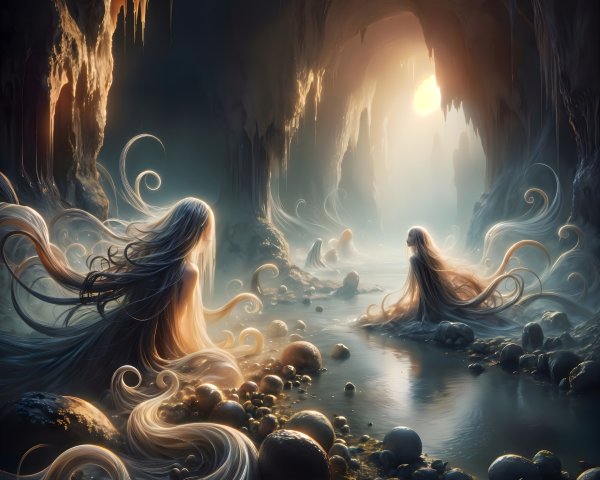 Ethereal Figures in a Mystical Cave Setting