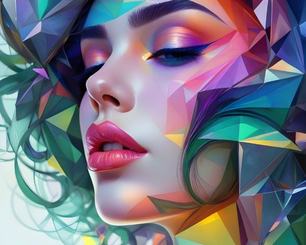 Abstract Portrait of a Woman with Colorful Hair