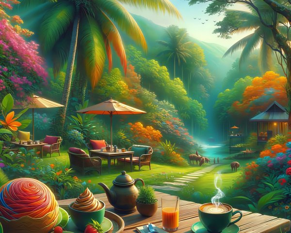 Tropical Garden Table Setting with Colorful Treats