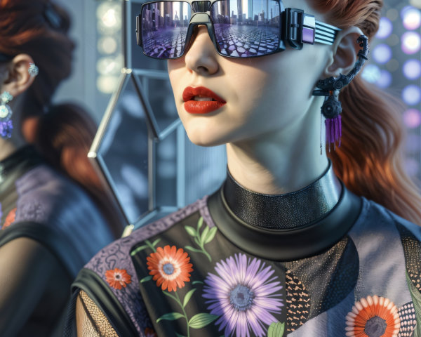 Portrait of a Young Woman with Red Hair and Sunglasses