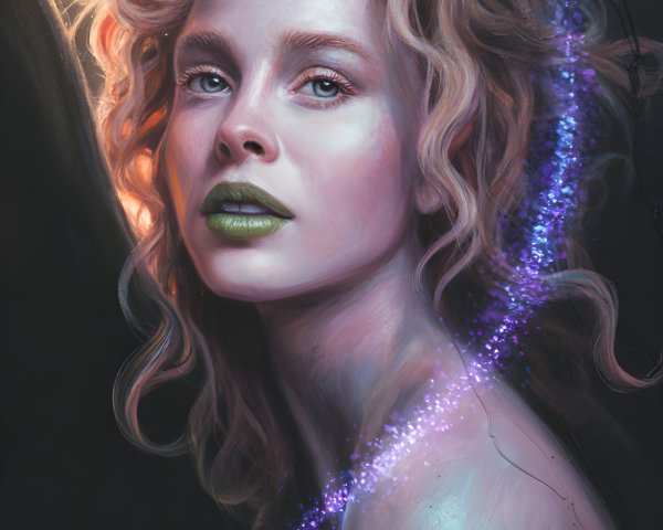 Portrait of a Young Woman with Curly Hair and Glow