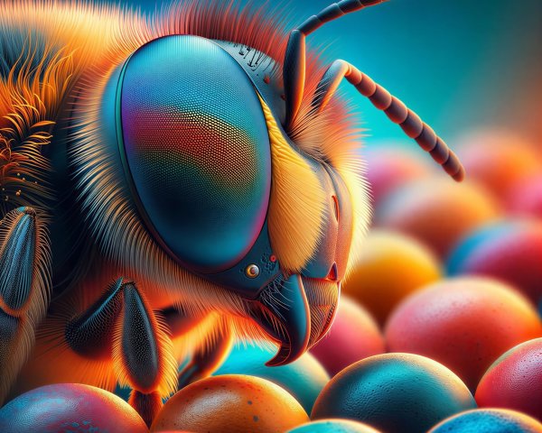 Close-up View of a Colorful Fluffy Bee