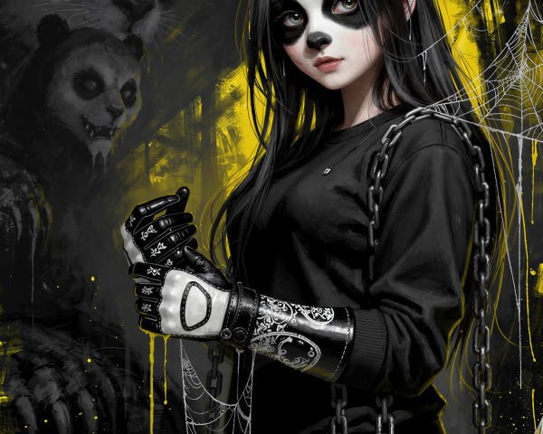 Digital Painting of a Panda-Inspired Young Woman
