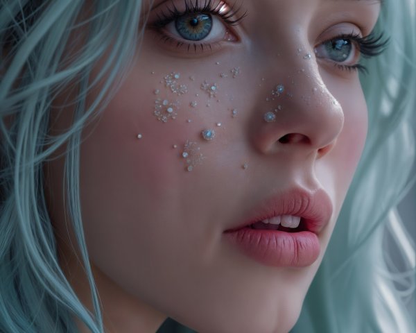 Close-Up Portrait of a Young Woman with Blue Hair