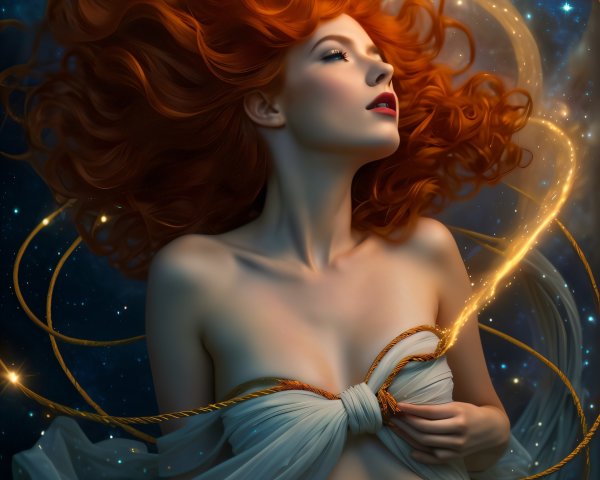 Celestial Scene with Woman and Starry Patterns