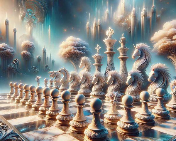 Magical Chess Set in a Dreamlike Kingdom Scene