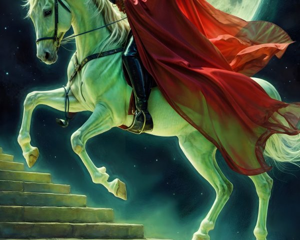 Mystical Night Scene with Woman on White Horse