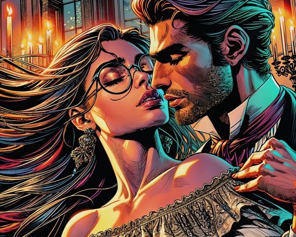 Candlelit Romantic Scene with Elegant Couple