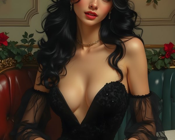 Glamorous Woman in Elegant Decor and Off-Shoulder Dress