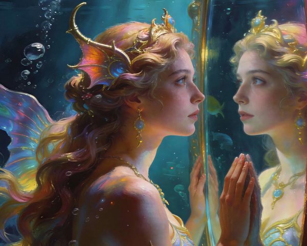 Hyper-realistic young blonde mermaid underwater scene