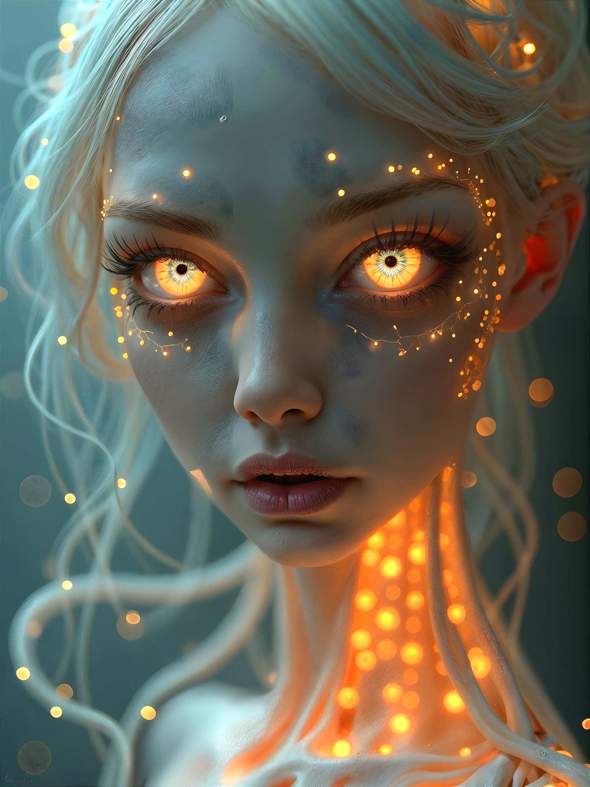 Ethereal Figure with Luminous Features and Patterns