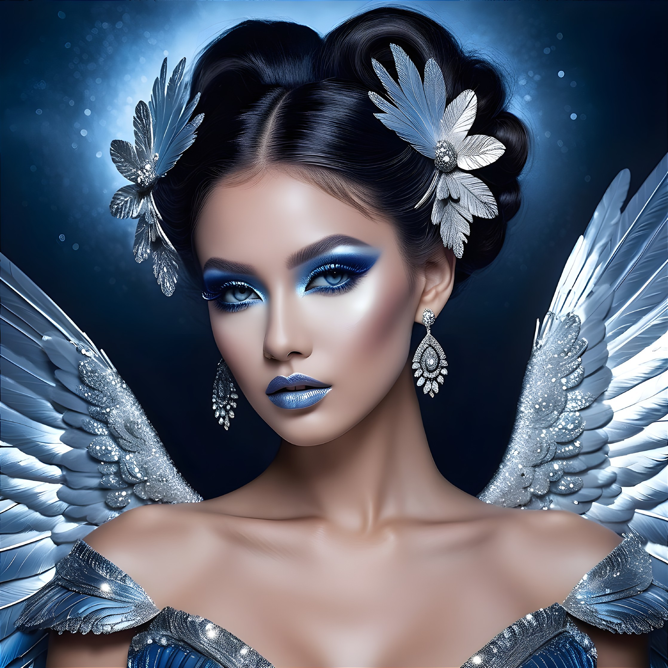 Portrait of a Woman with Silver and Blue Makeup