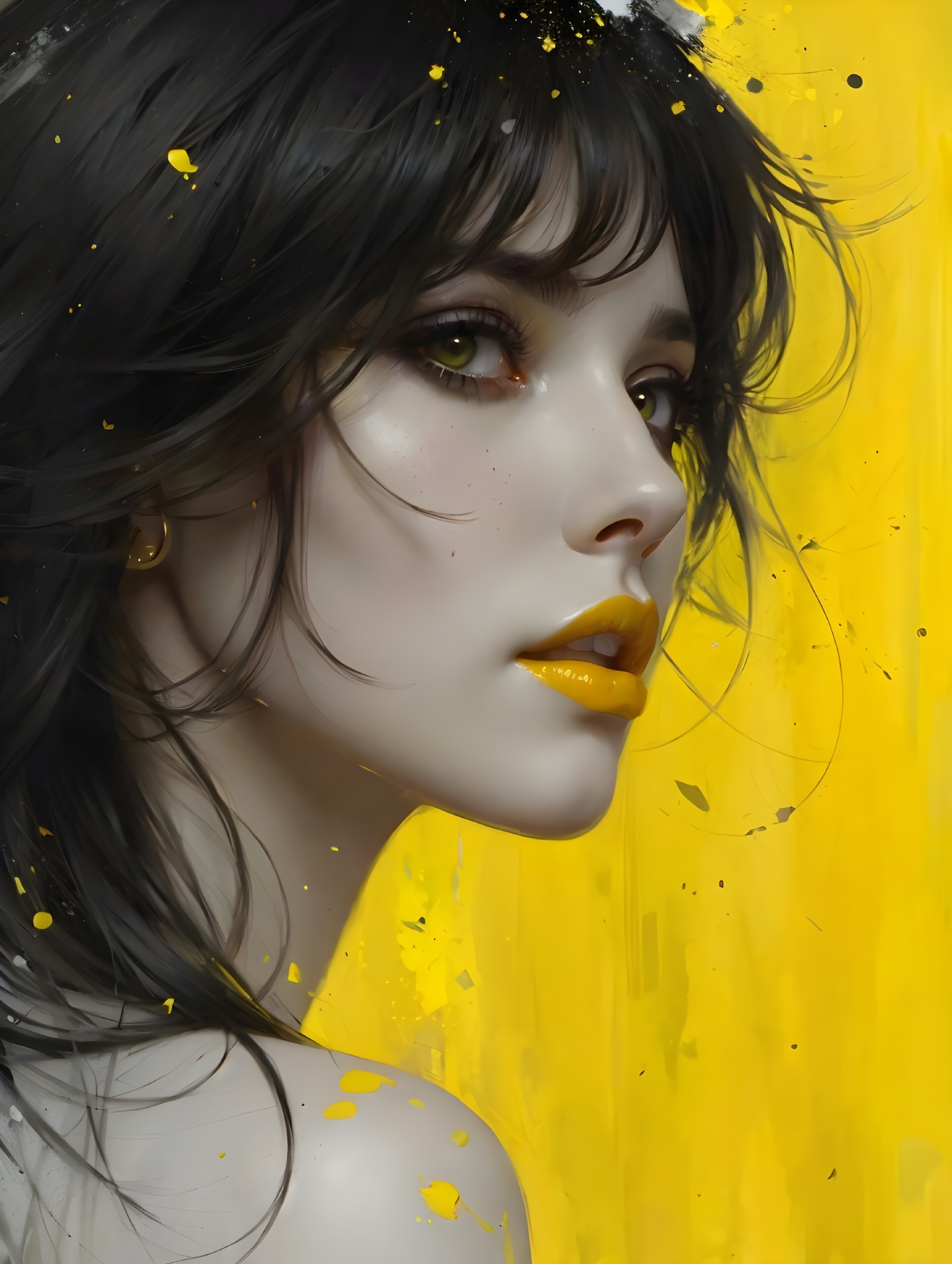 Portrait of a woman with dark hair and vibrant features