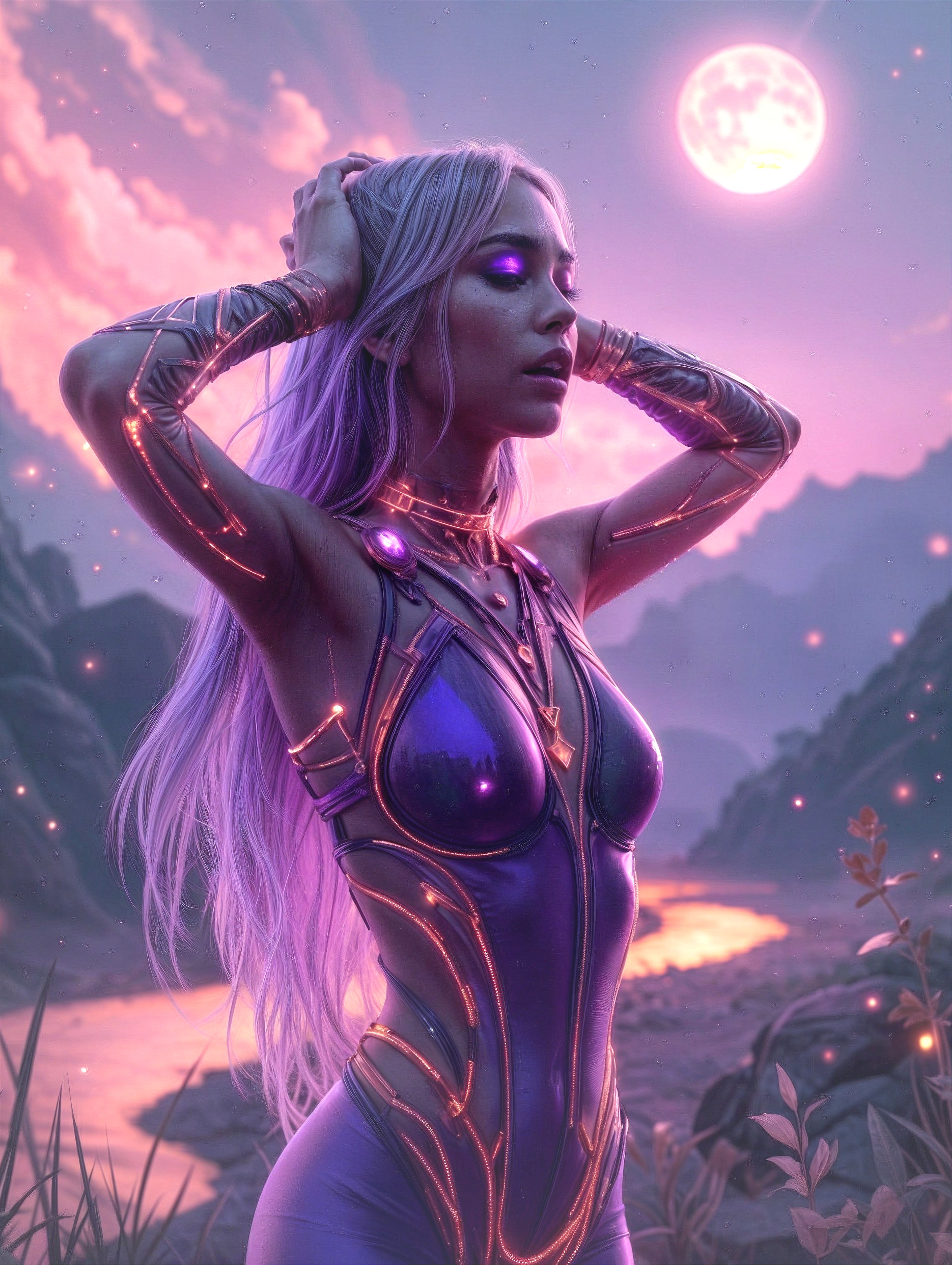 Futuristic Female Figure in Ethereal Landscape Scene
