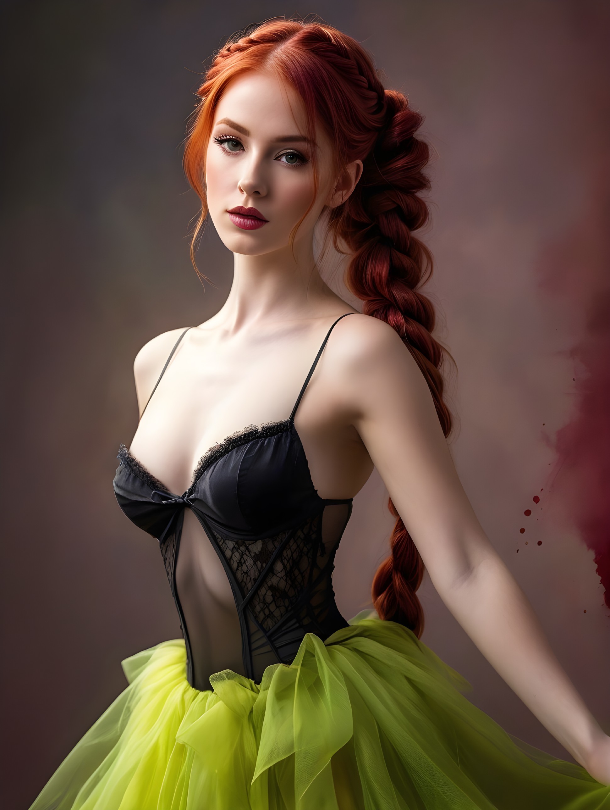 Black Lingerie Bodice and Yellow Tutu Skirt Portrait