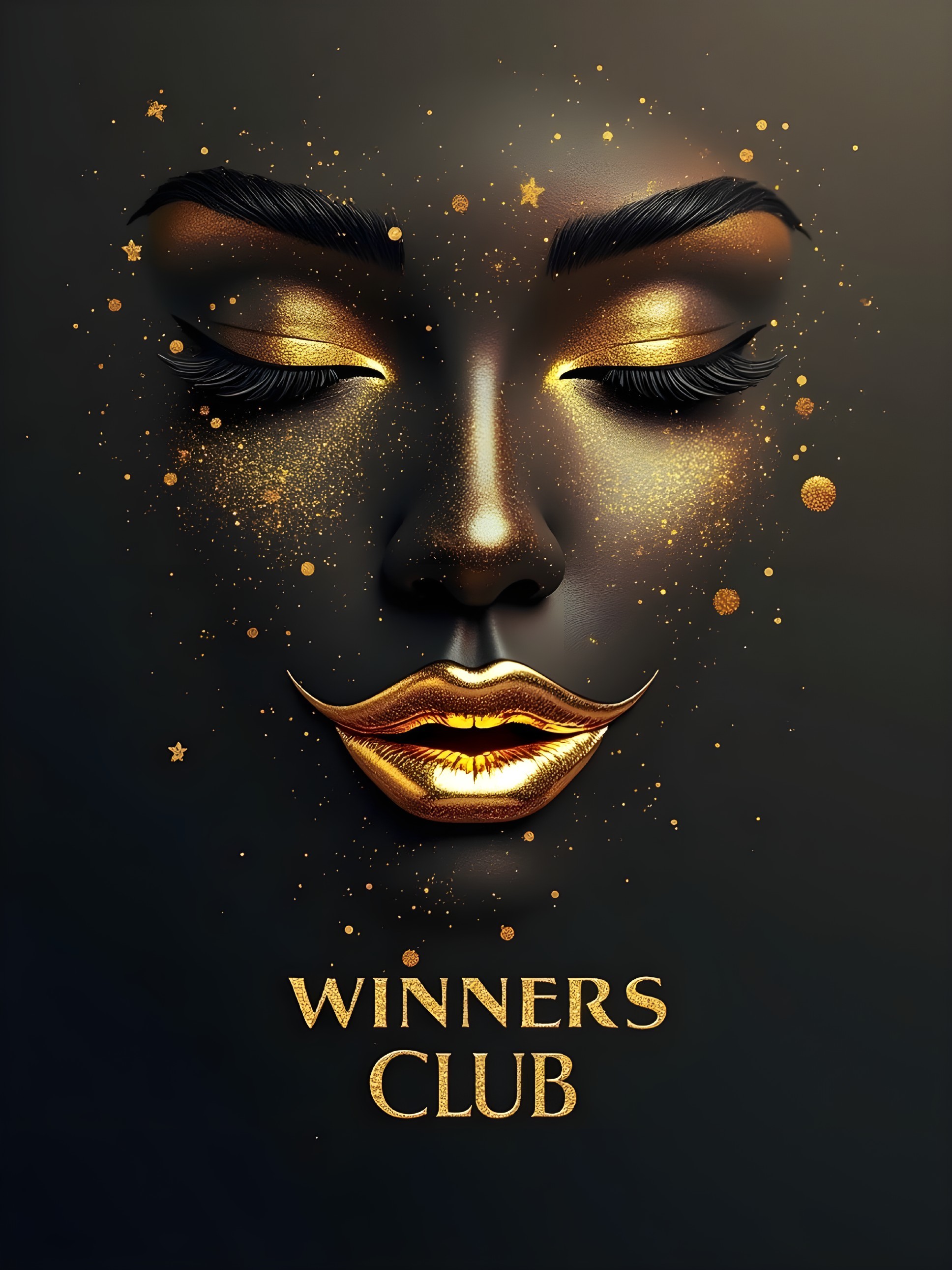 Stylized Face with Gold Accents and Dark Background