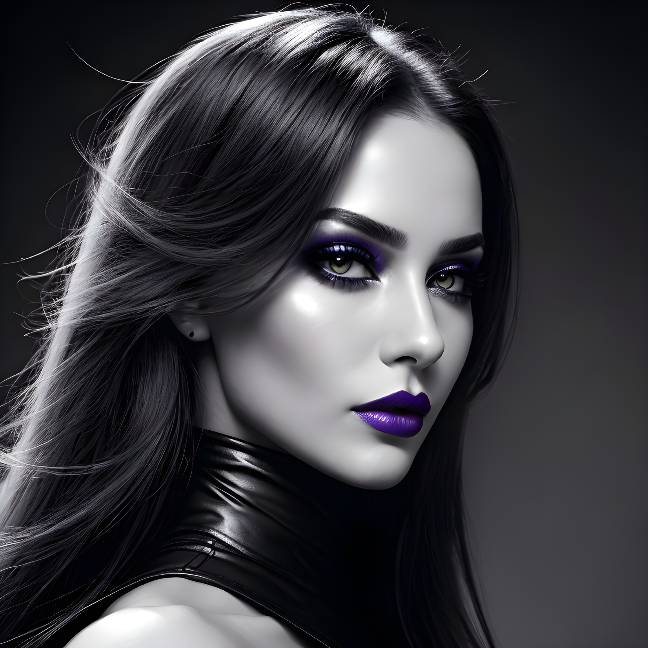Black and White Portrait of a Woman with Purple Accents