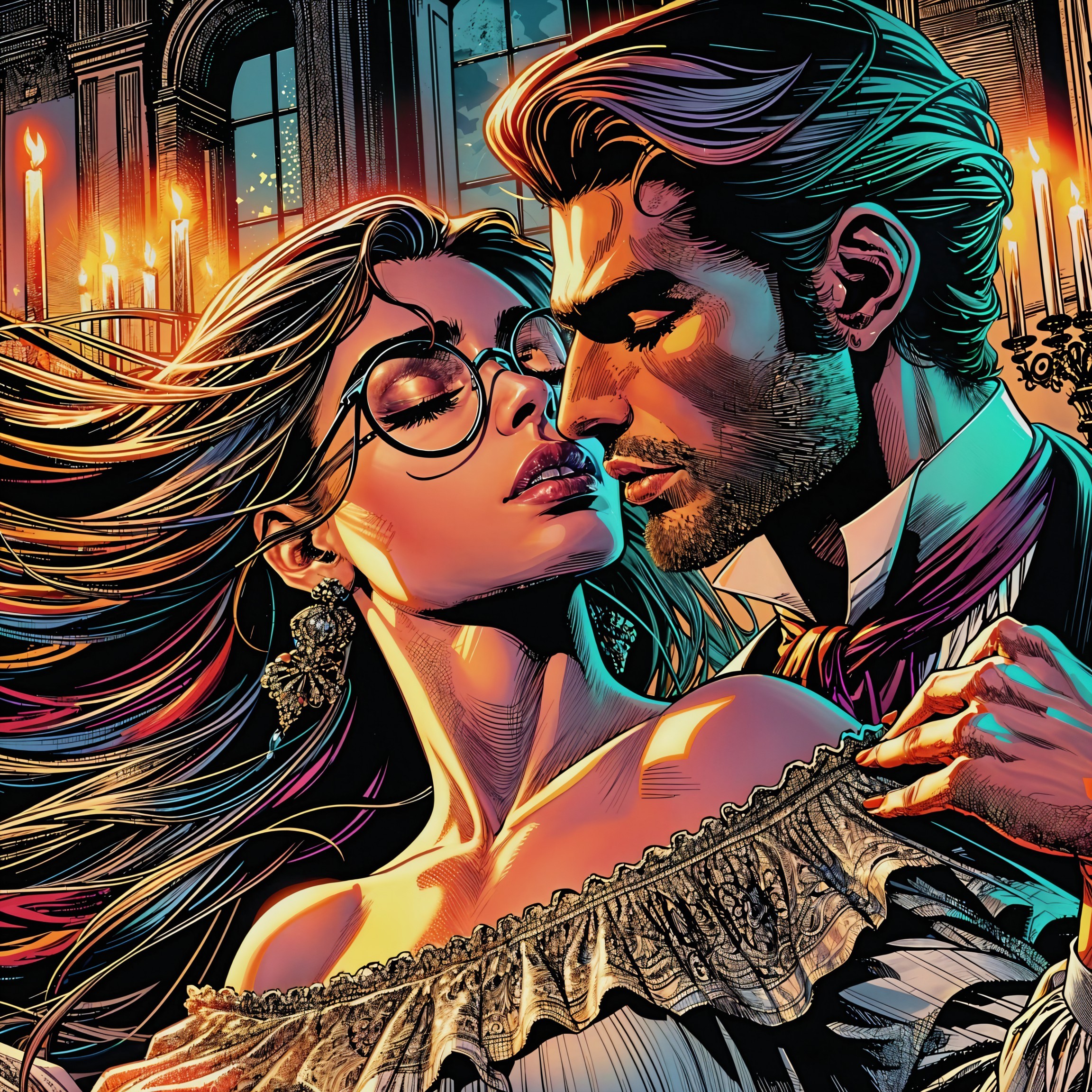 Candlelit Romantic Scene with Elegant Couple