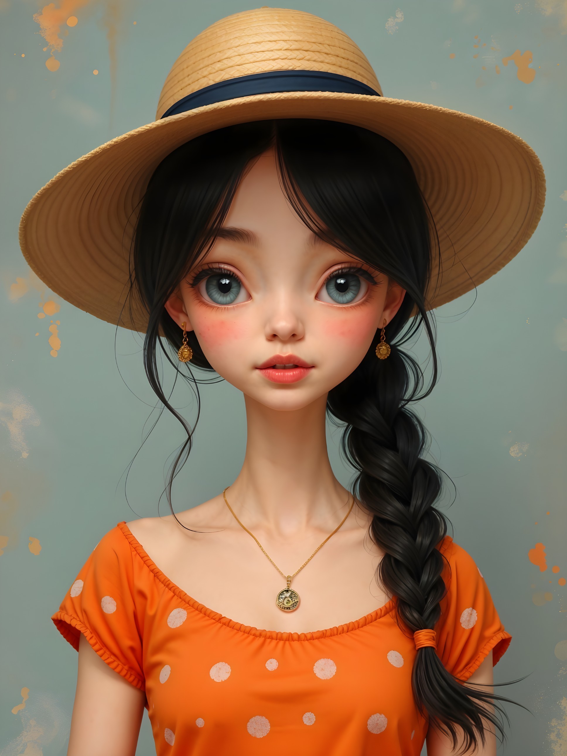 Young girl in vibrant dress with straw hat and braid