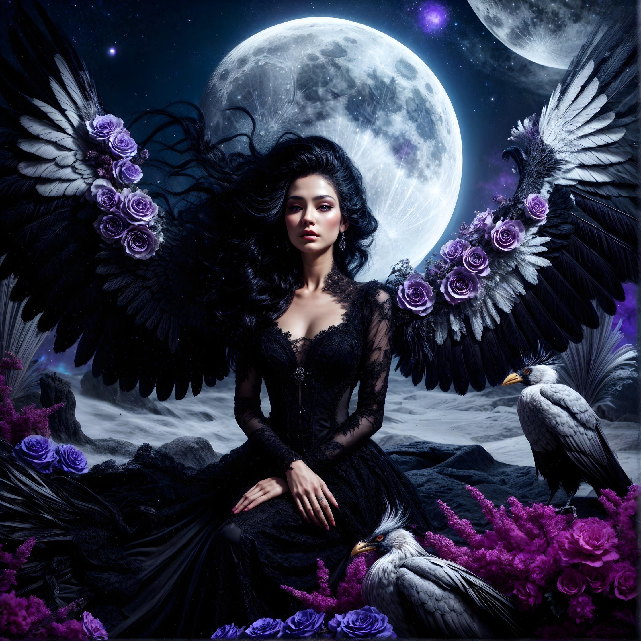 Mystical Landscape with Woman and Dramatic Wings