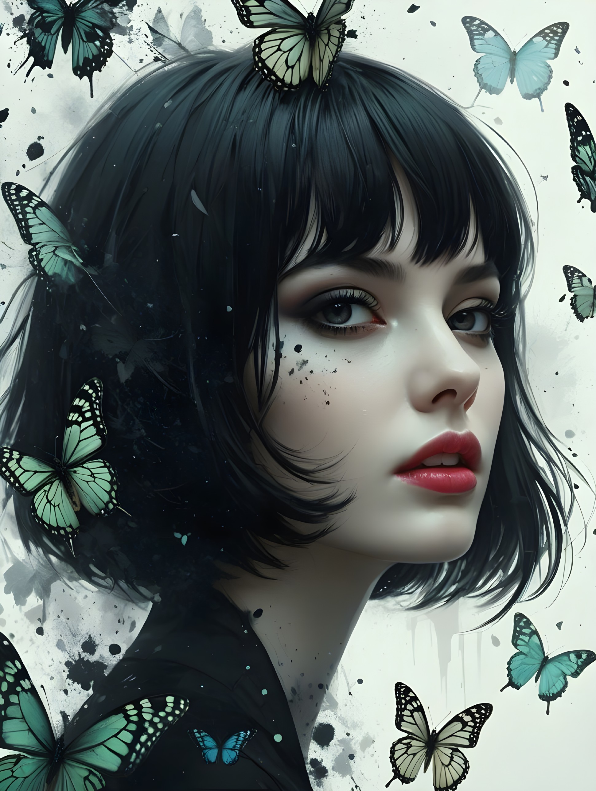 Portrait of a Young Woman with Chic Black Bob Hairstyle