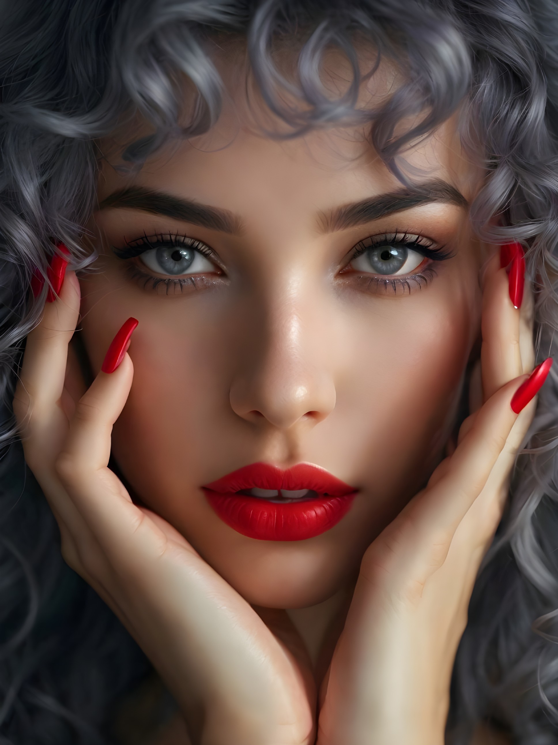 Close-Up Portrait of a Woman with Silver Hair