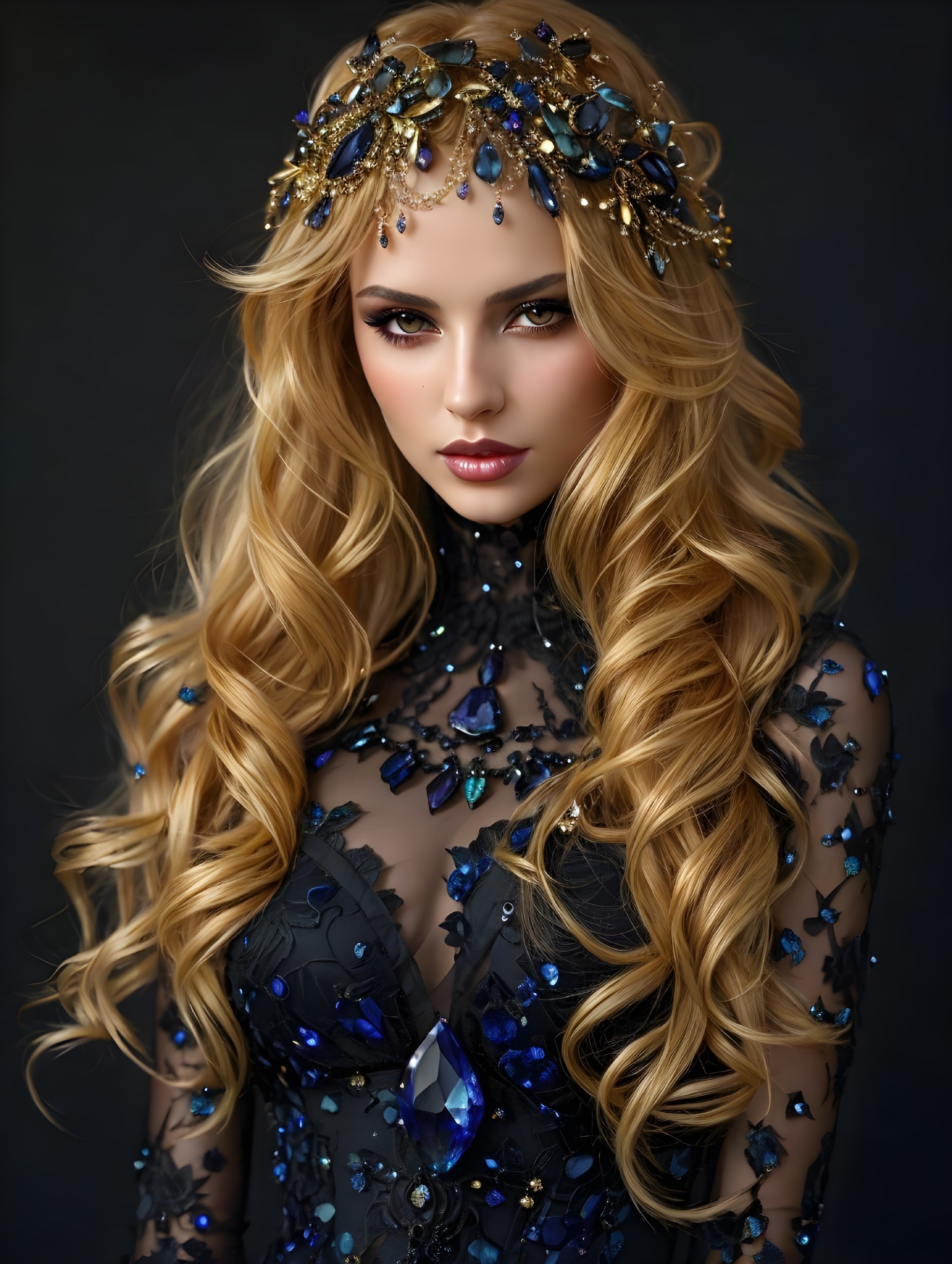 Portrait of a Woman in Black Gown with Jewels