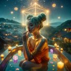 Tranquil Bath Scene with Candles and Geometric Shapes