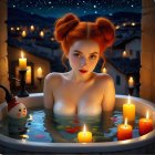 Woman with Red Hair in Bathtub Surrounded by Petals