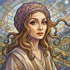 Art Nouveau Stained Glass Portrait of a Woman