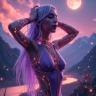 Futuristic Female Figure in Ethereal Landscape Scene