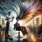 Salon Scene with Hairdryer and Flowing Hair Effects