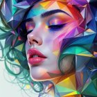 Abstract Portrait of a Woman with Colorful Hair