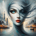 Ethereal Woman in Dreamy Pagoda Landscape Scene