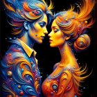 Surreal Portrait of Two Figures with Colorful Patterns