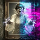 Portrait of a Terrified Ghostly Woman in Victorian Frame