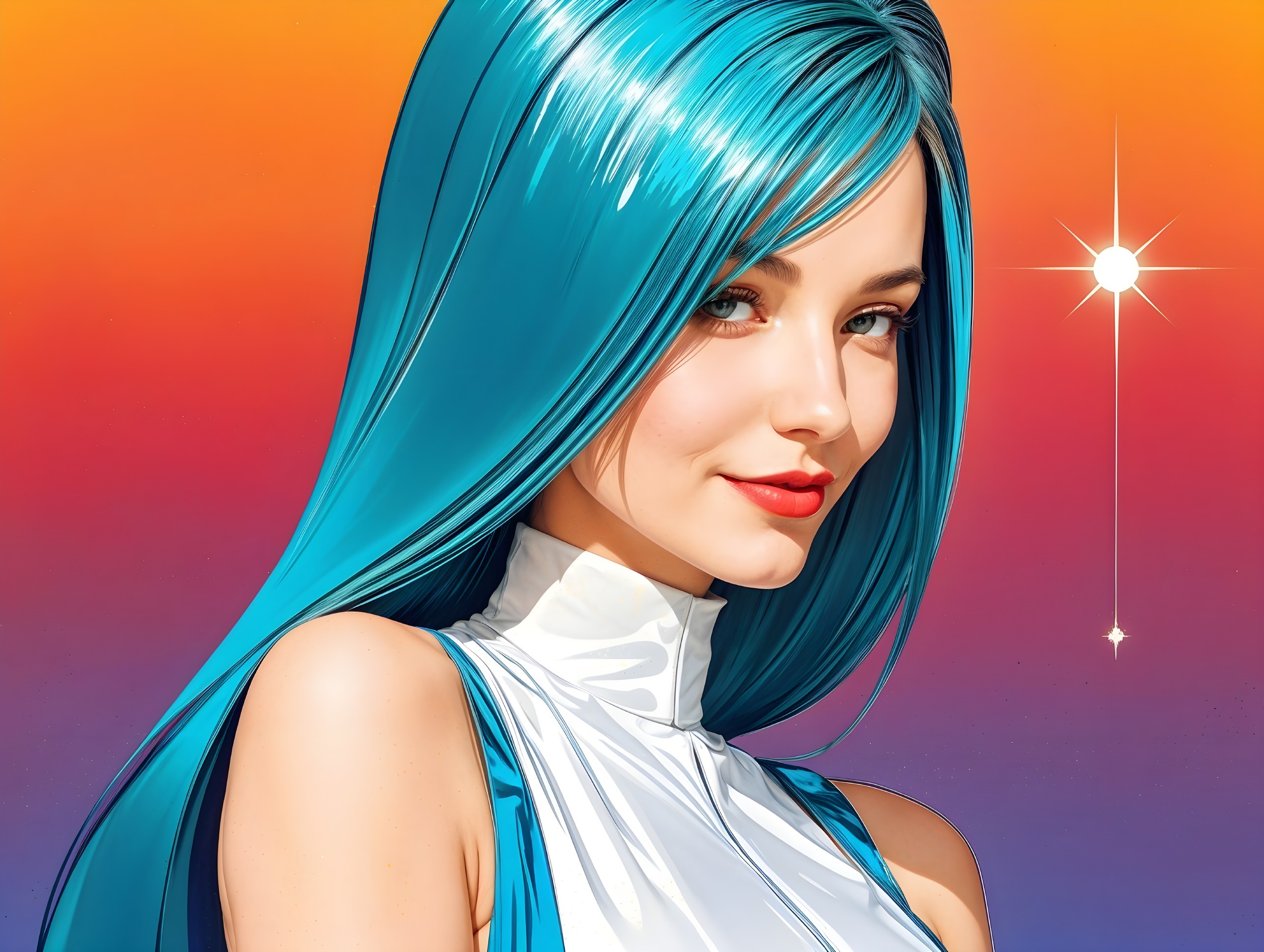 Futuristic Illustration of a Woman with Turquoise Hair