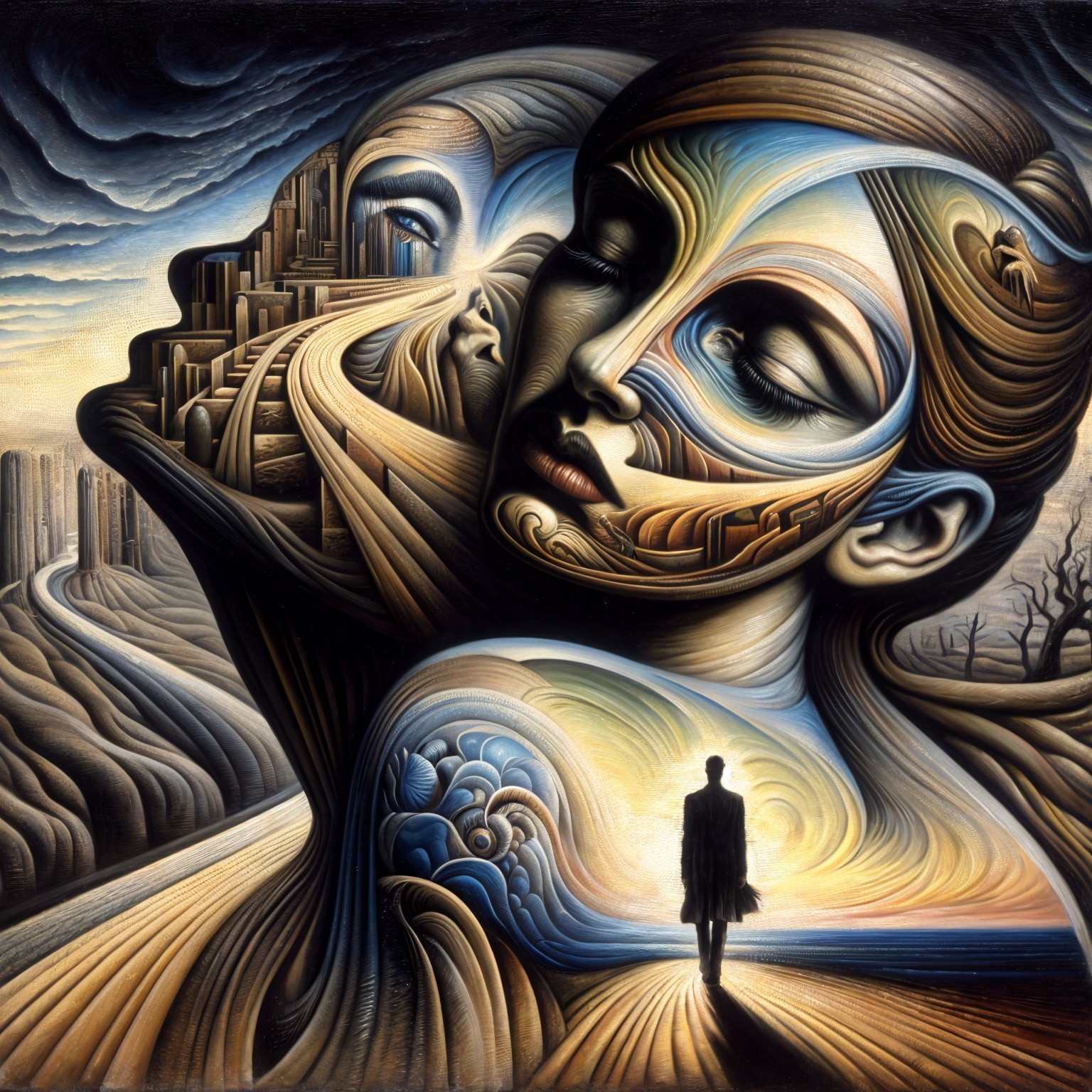 Surreal Composition of Human Profiles and Nature Elements