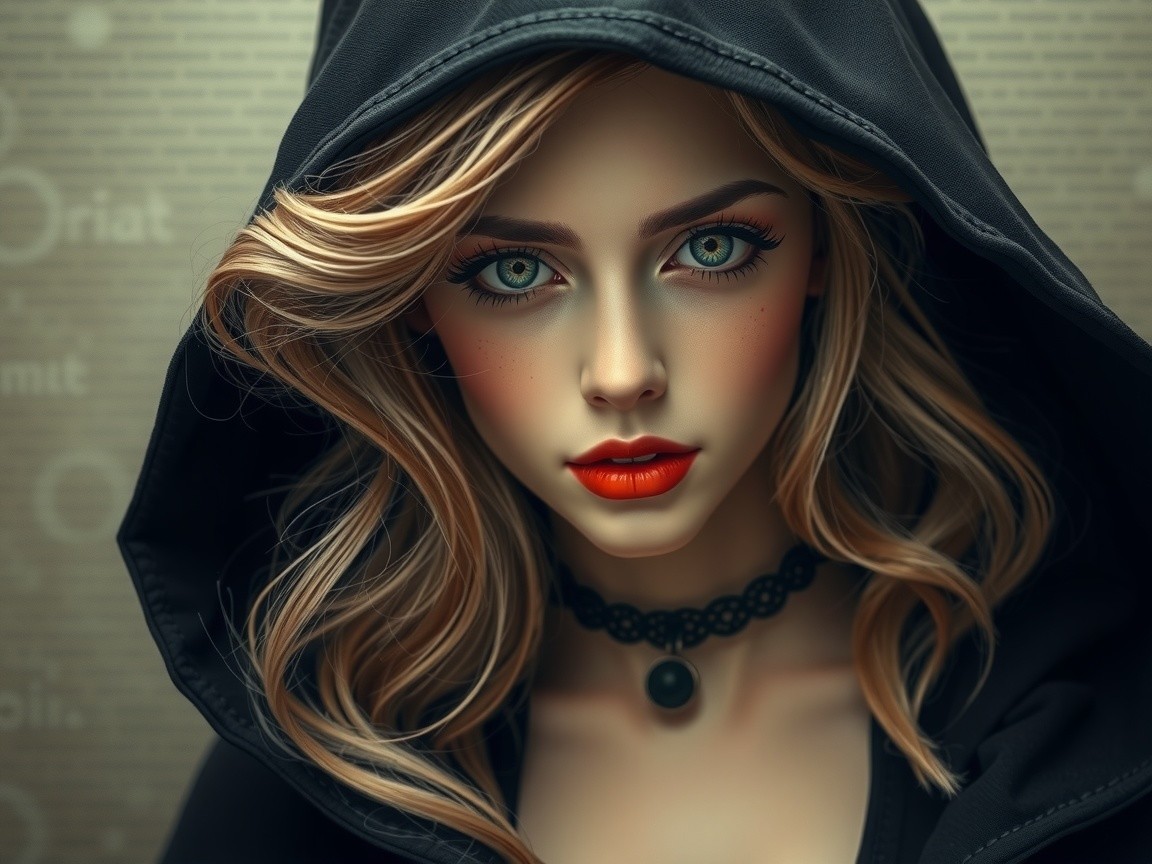 Portrait of a Young Woman in Dark Hoodie and Choker