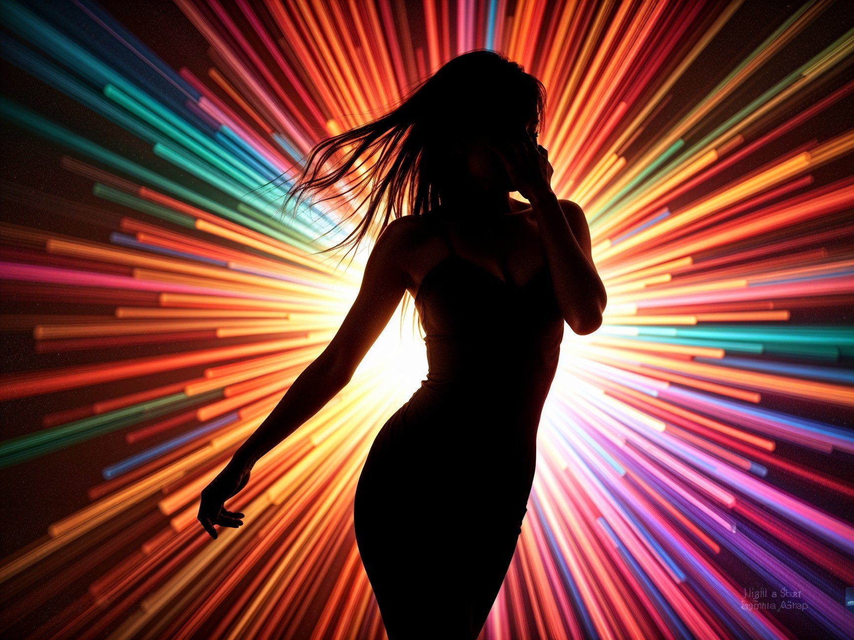 Silhouette of a Woman with Colorful Light Burst