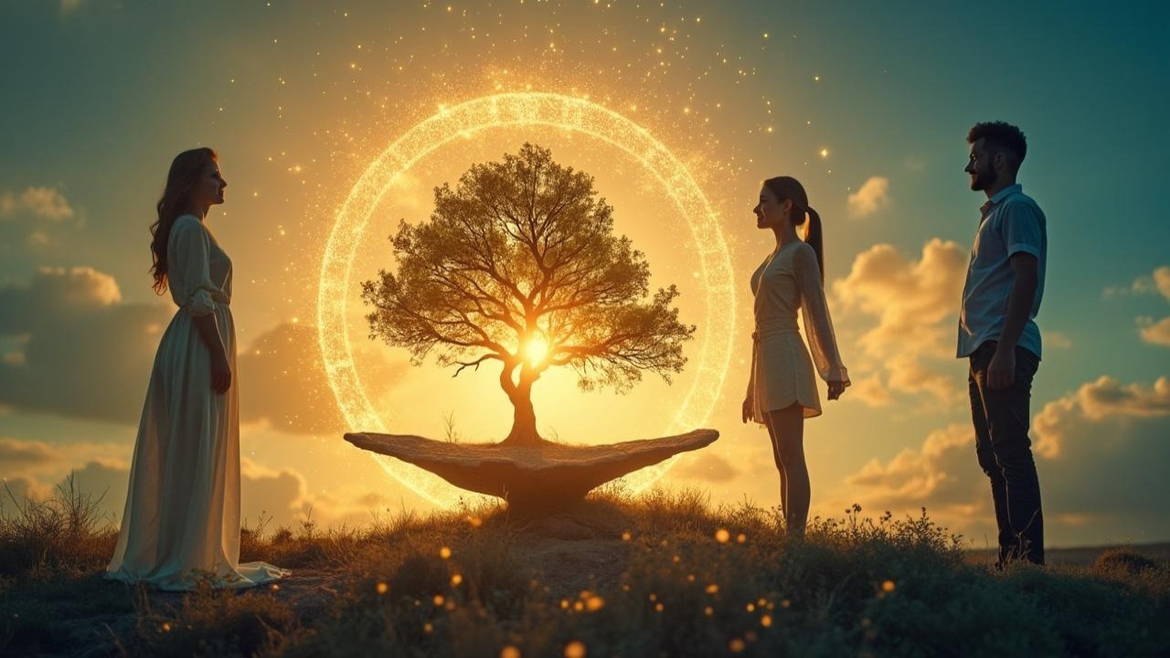 Serene Landscape with People and Majestic Tree