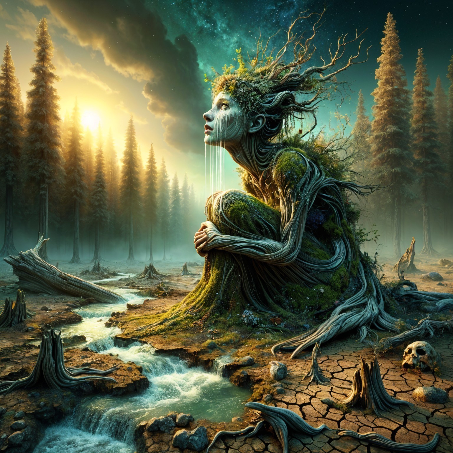 Nature-Inspired Figure in a Serene Landscape