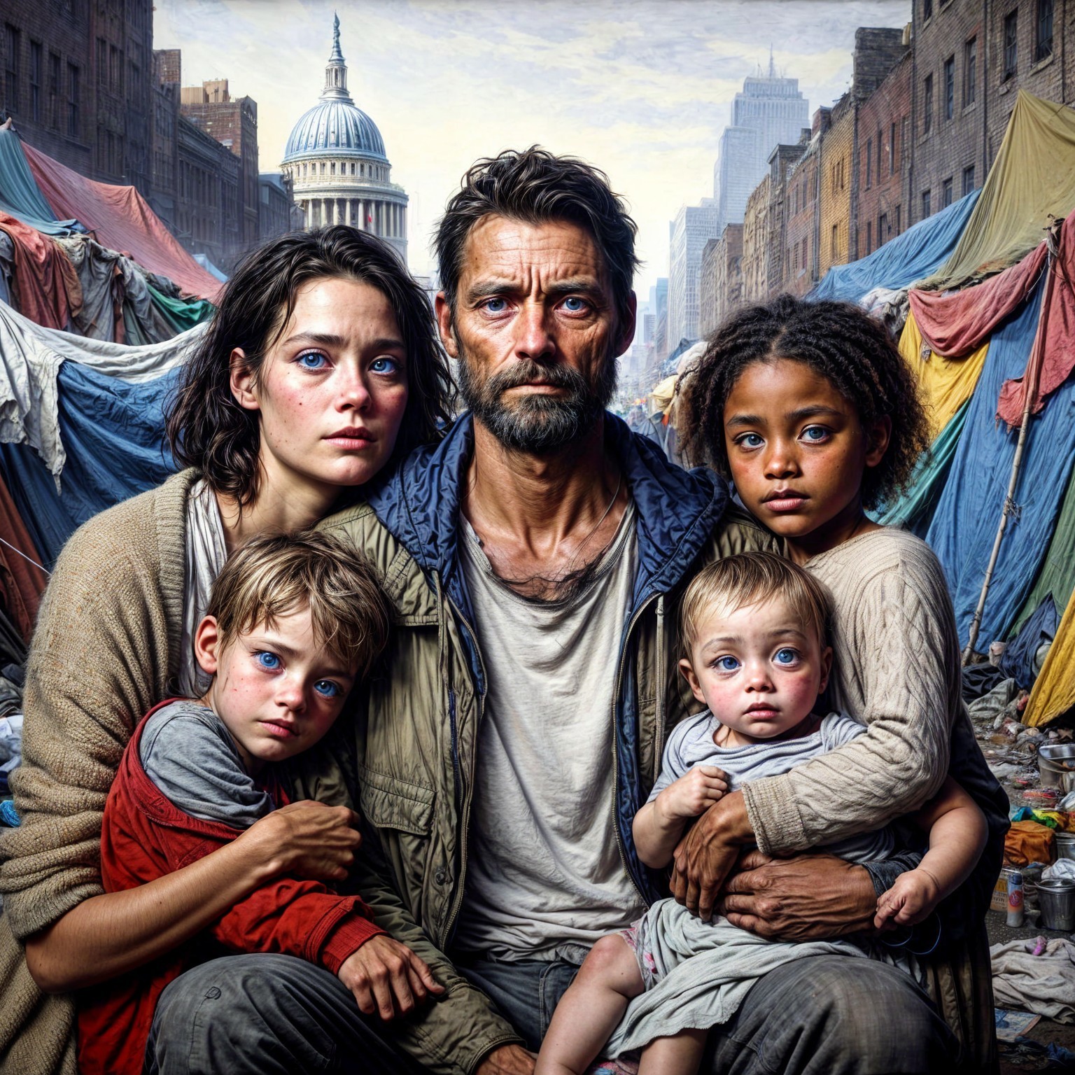 Family Portrait in Gritty Urban Makeshift Market