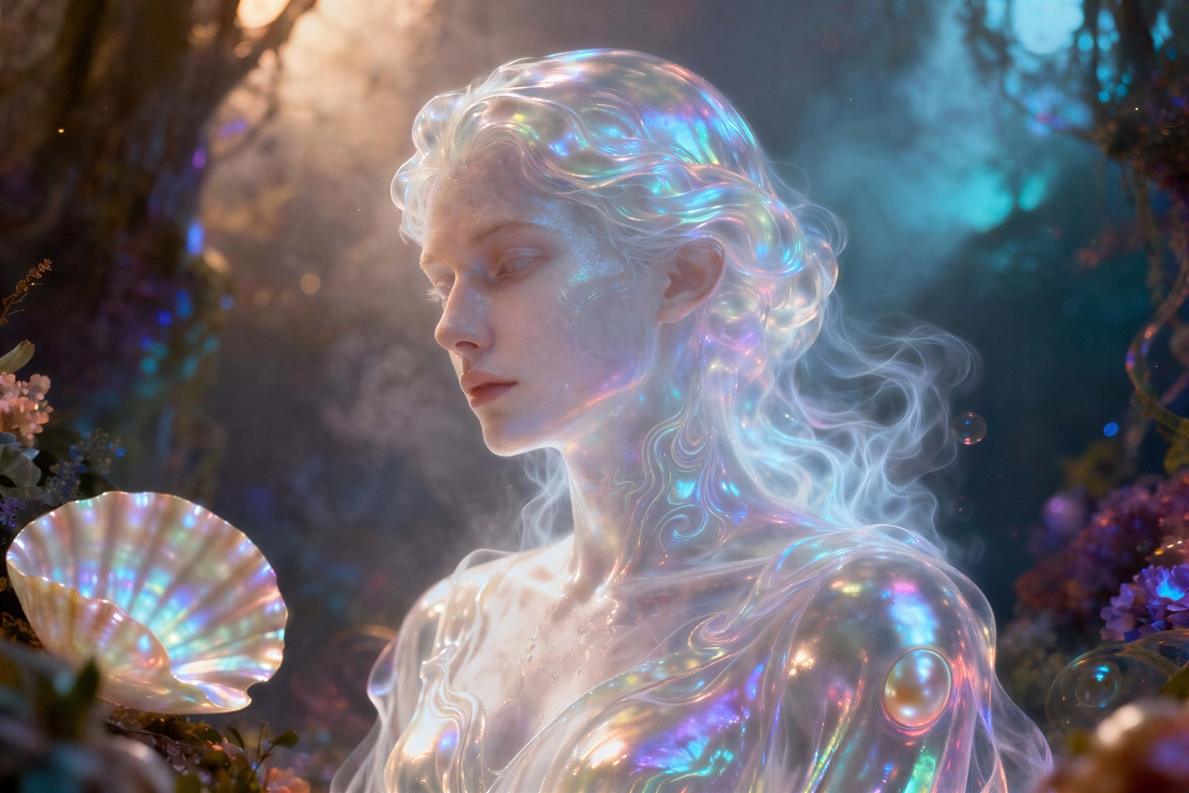 Close-up of a luminous sea fairy underwater scene