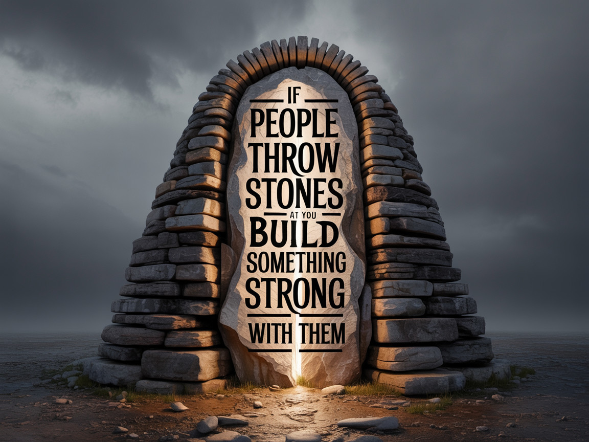 Rugged stone archway with engraved motivational quote
