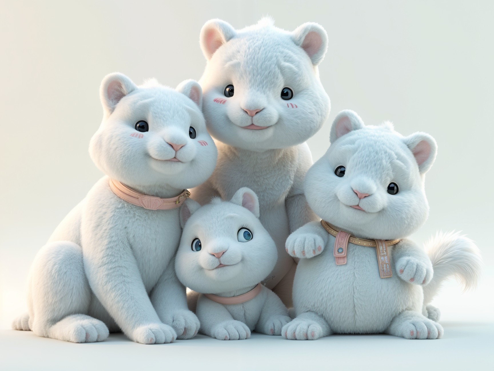 Fluffy White Kittens in a Heartwarming Group Pose
