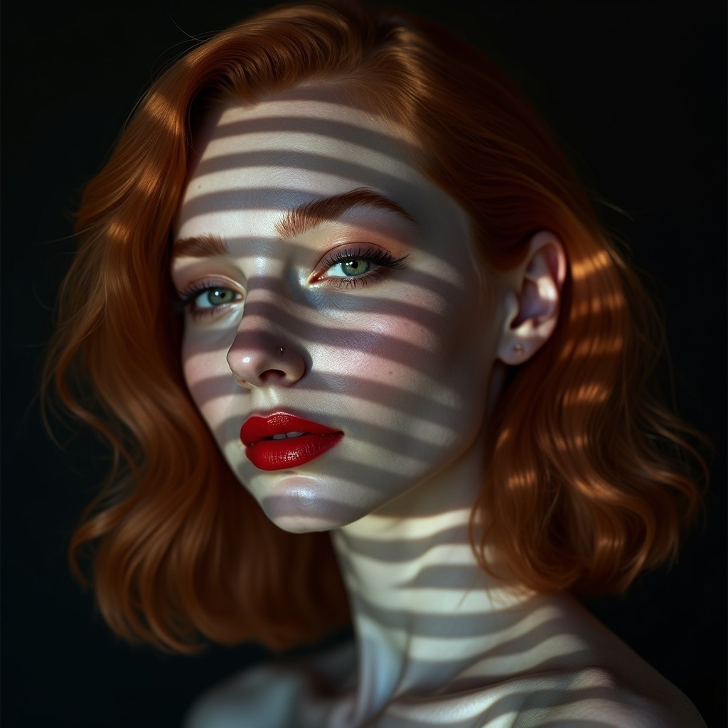 Close-Up Portrait of a Woman with Red Hair and Blue Eyes