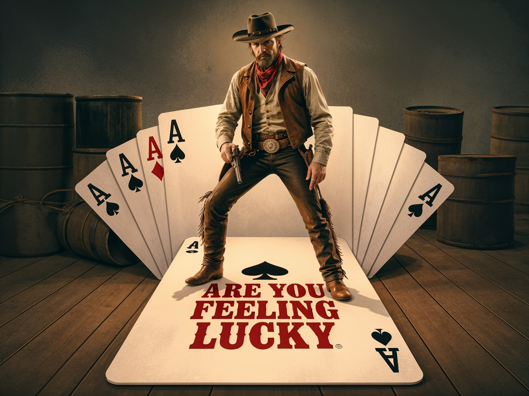 Cowboy with Revolver and Ace of Spades Background