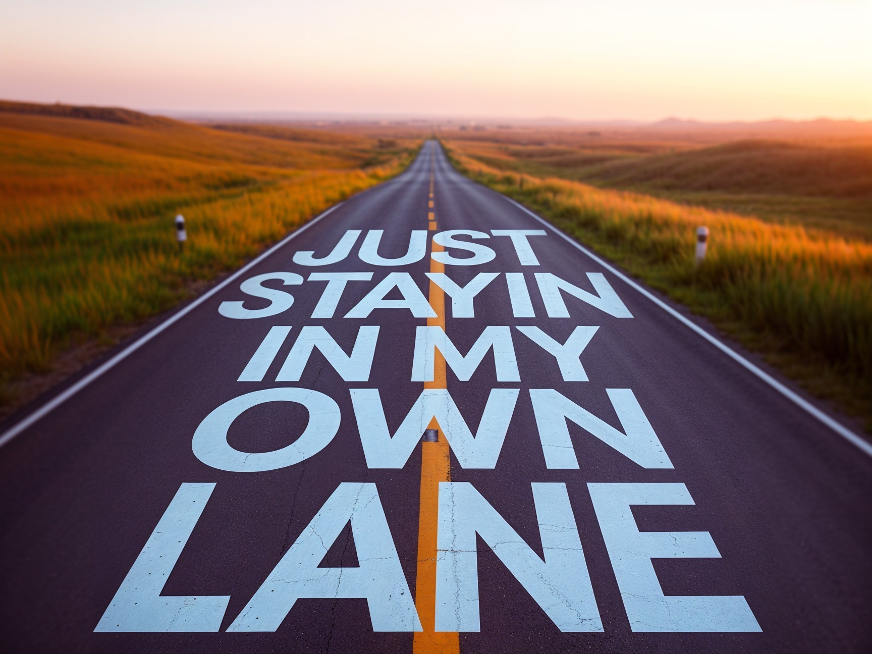 Serene Highway with Sunset and Inspirational Text