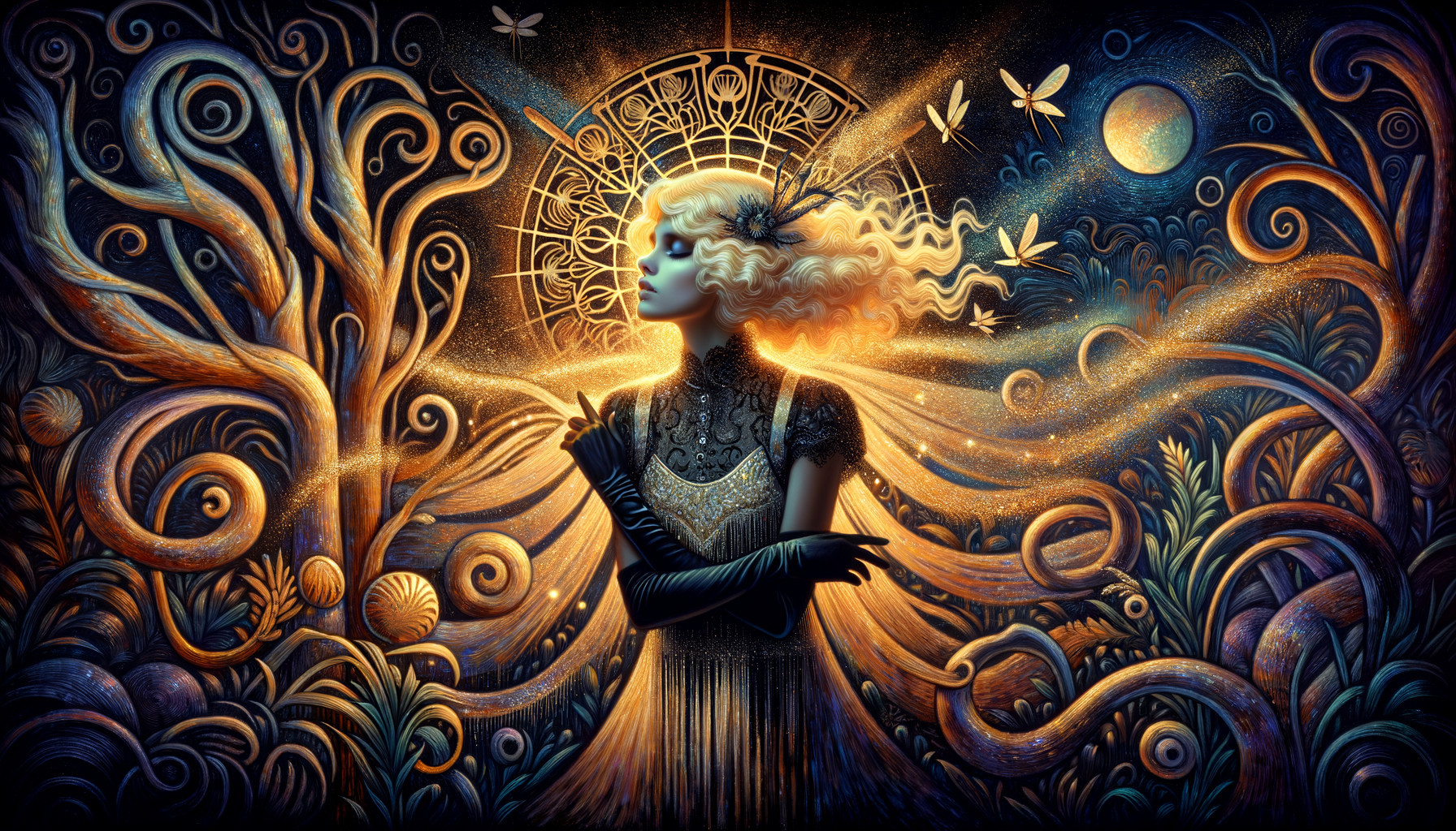 Whimsical Ethereal Figure in Dreamlike Landscape